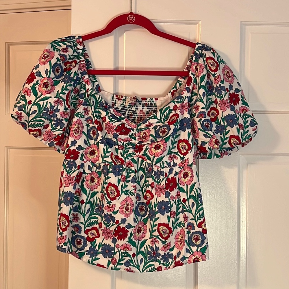 Vineyard Vines Floral Puff Sleeve Top in White, Red, Pink, Blue, Green